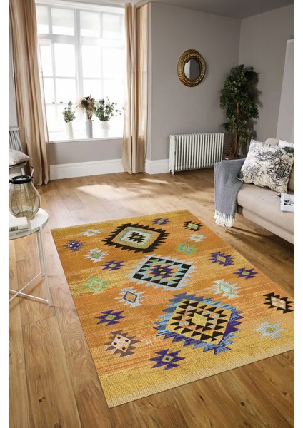 Dijital Baskılı Kaymaz Taban Yıkanabilir Etnik Yolluk Mutfak Salon Halısı, N-Etnik-01-Turuncu, fırsatları