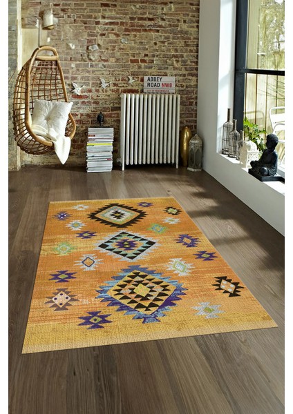 Dijital Baskılı Kaymaz Taban Yıkanabilir Etnik Yolluk Mutfak Salon Halısı, N-Etnik-01-Turuncu, indirimleri