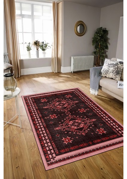 Dijital Baskılı Kaymaz Taban Yıkanabilir Etnik Yolluk Mutfak Salon Halısı, N-Etnik-03-Pembe, fırsatları