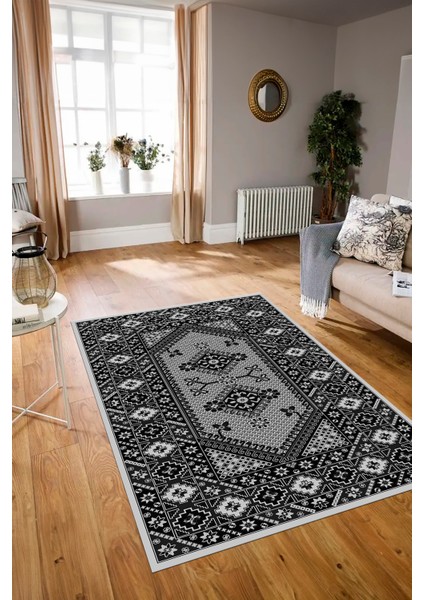 Dijital Baskılı Kaymaz Taban Yıkanabilir Etnik Yolluk Mutfak Salon Halısı, N-Etnik-08-Antrasit, fırsatları