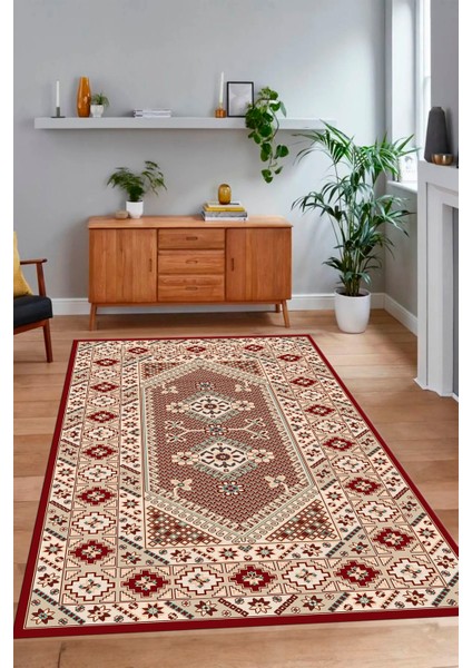 Dijital Baskılı Kaymaz Taban Yıkanabilir Etnik Yolluk Mutfak Salon Halısı, N-Etnik-08-Bordo,