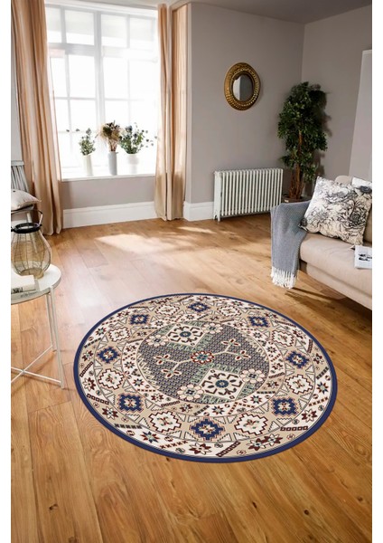 Dijital Baskılı Kaymaz Yıkanabilir Etnik Desen Yuvarlak Mutfak Salon Halısı, N-Y-Etnik-08-Lacevert, fırsatları