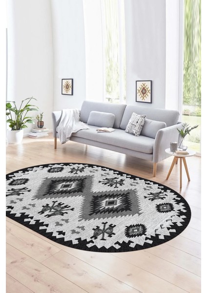 Dijital Baskılı Kaymaz Yıkanabilir Etnik Oval Yolluk Mutfak Salon Halısı, N-O-Etnik-02-Gri, fiyatları