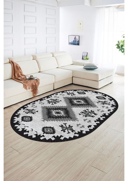 Dijital Baskılı Kaymaz Yıkanabilir Etnik Oval Yolluk Mutfak Salon Halısı, N-O-Etnik-02-Gri, modelleri