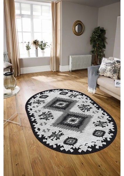 Dijital Baskılı Kaymaz Yıkanabilir Etnik Oval Yolluk Mutfak Salon Halısı, N-O-Etnik-02-Gri, fırsatları