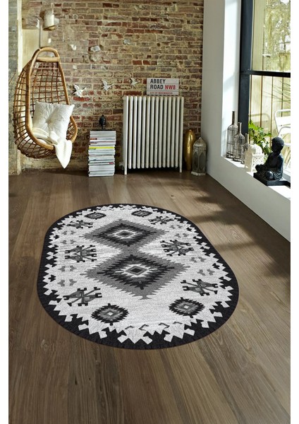 Dijital Baskılı Kaymaz Yıkanabilir Etnik Oval Yolluk Mutfak Salon Halısı, N-O-Etnik-02-Gri, indirimleri