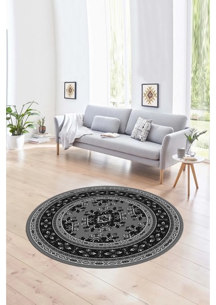 Dijital Baskılı Kaymaz Yıkanabilir Etnik Desen Yuvarlak Mutfak Salon Halısı, N-Y-Etnik-04-Gri, fiyatları