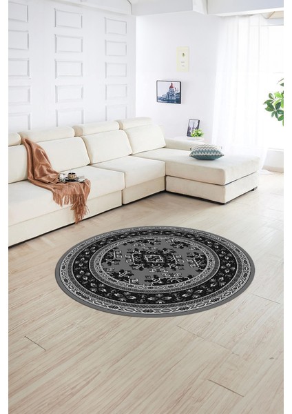 Dijital Baskılı Kaymaz Yıkanabilir Etnik Desen Yuvarlak Mutfak Salon Halısı, N-Y-Etnik-04-Gri, modelleri
