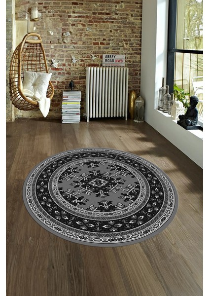 Dijital Baskılı Kaymaz Yıkanabilir Etnik Desen Yuvarlak Mutfak Salon Halısı, N-Y-Etnik-04-Gri, indirimleri