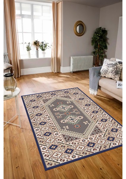 Dijital Baskılı Kaymaz Taban Yıkanabilir Etnik Yolluk Mutfak Salon Halısı, N-Etnik-08-Lacevert, fırsatları