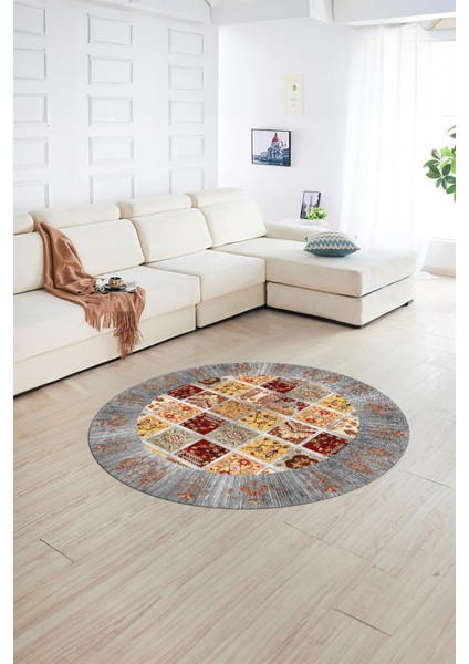 Dijital Baskılı Kaymaz Yıkanabilir Etnik Desen Yuvarlak Mutfak Salon Halısı, N-Y-Etnik-18-Renkli, modelleri