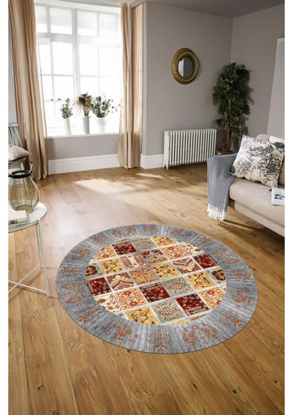 Dijital Baskılı Kaymaz Yıkanabilir Etnik Desen Yuvarlak Mutfak Salon Halısı, N-Y-Etnik-18-Renkli, fırsatları