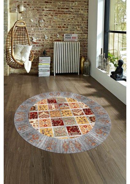 Dijital Baskılı Kaymaz Yıkanabilir Etnik Desen Yuvarlak Mutfak Salon Halısı, N-Y-Etnik-18-Renkli, indirimleri