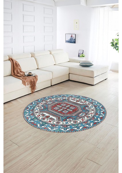 Dijital Baskılı Kaymaz Yıkanabilir Etnik Desen Yuvarlak Mutfak Salon Halısı, N-Y-Etnik-14-Renkli, modelleri