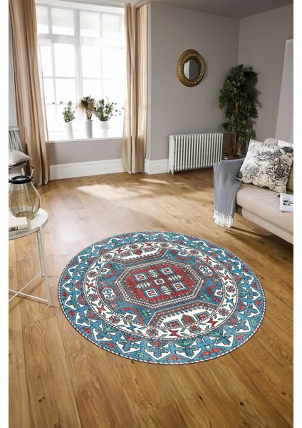 Dijital Baskılı Kaymaz Yıkanabilir Etnik Desen Yuvarlak Mutfak Salon Halısı, N-Y-Etnik-14-Renkli, fırsatları