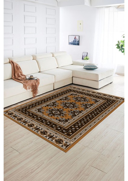 Dijital Baskılı Kaymaz Taban Yıkanabilir Etnik Yolluk Mutfak Salon Halısı, N-Etnik-04-Kahve,
