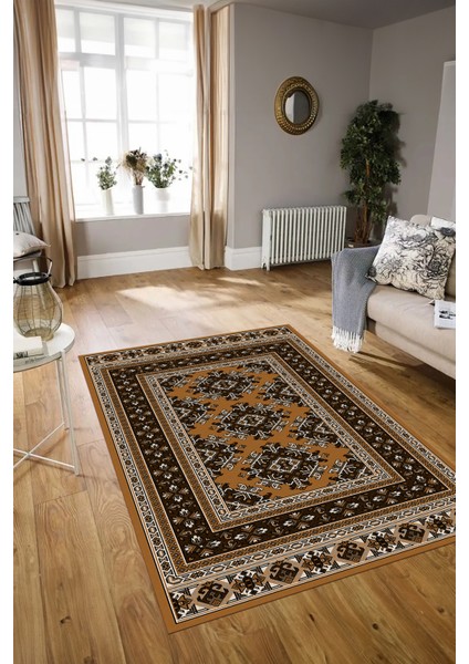 Dijital Baskılı Kaymaz Taban Yıkanabilir Etnik Yolluk Mutfak Salon Halısı, N-Etnik-04-Kahve,