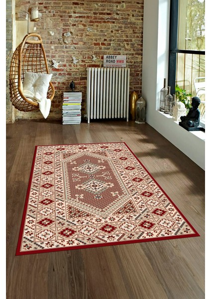 Dijital Baskılı Kaymaz Taban Yıkanabilir Etnik Yolluk Mutfak Salon Halısı, N-Etnik-08-Bordo,