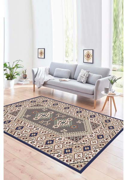 Dijital Baskılı Kaymaz Taban Yıkanabilir Etnik Yolluk Mutfak Salon Halısı, N-Etnik-08-Lacevert, fiyatları