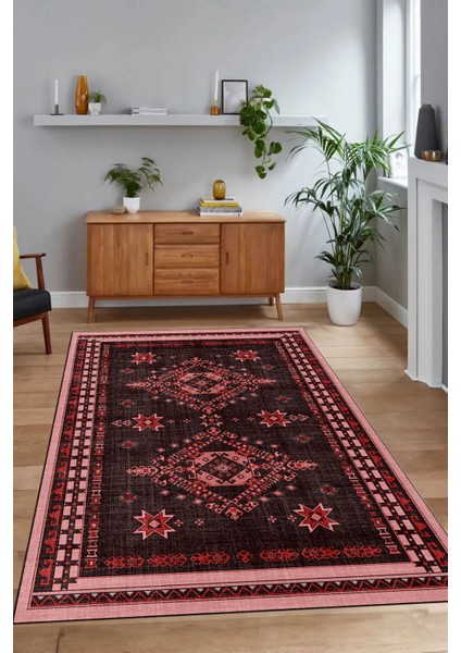 Dijital Baskılı Kaymaz Taban Yıkanabilir Etnik Yolluk Mutfak Salon Halısı, N-Etnik-03-Pembe,