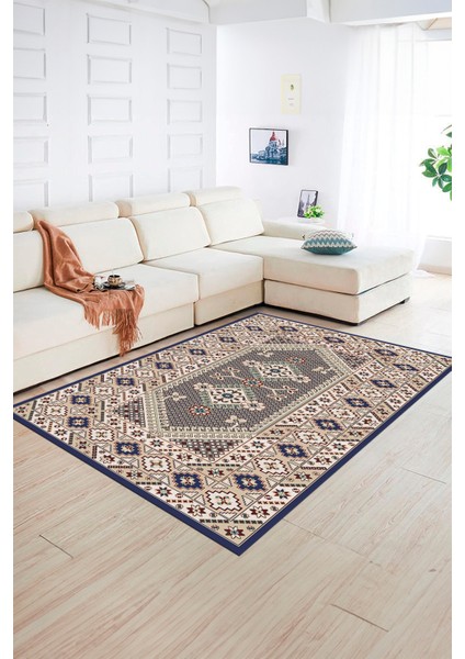 Dijital Baskılı Kaymaz Taban Yıkanabilir Etnik Yolluk Mutfak Salon Halısı, N-Etnik-08-Lacevert, modelleri