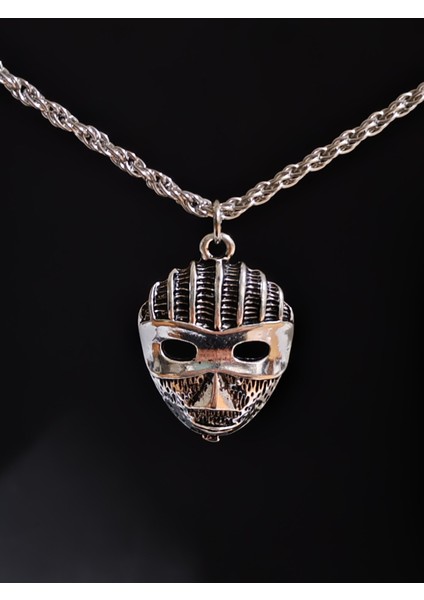 Antik Gümüş Kaplama Maske Unisex Zincirli Kolye