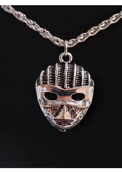 Antik Gümüş Kaplama Maske Unisex Zincirli Kolye