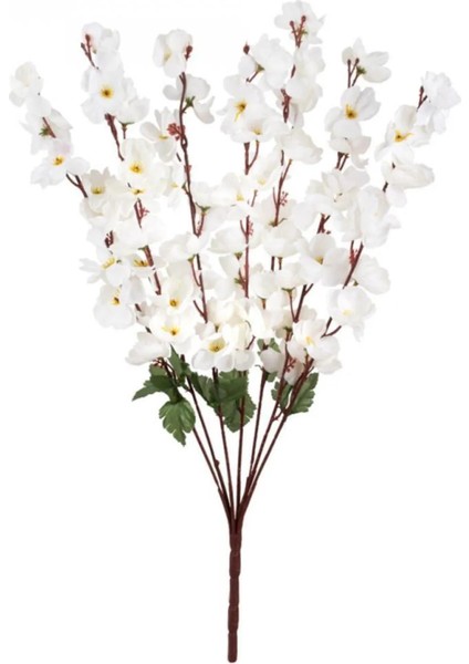 Temalife Dekoratif Yapay Çiçek Bahardalı Japon Kiraz Çiçeği 9 Dallı 40CM Beyaz 1 Demet