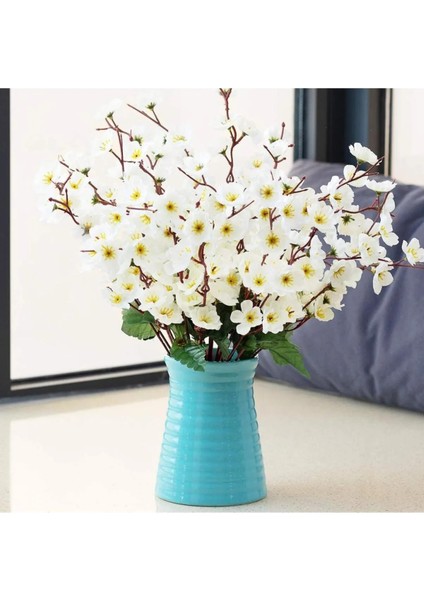 Temalife Dekoratif Yapay Çiçek Bahardalı Japon Kiraz Çiçeği 9 Dallı 40CM Beyaz 1 Demet