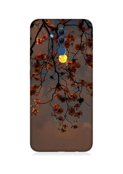 Huawei Mate 20 Lite Uyumlu Ay Içinde Kırmızı Ağaç Dalı Desenli Silikon Kılıf