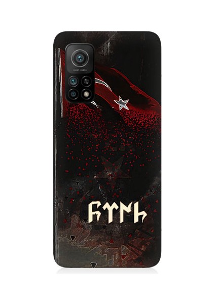 Xiaomi Mi 10T Pro Uyumlu Bayrak ve Göktürkçe Türk Desenli Silikon Kılıf