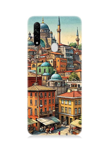 Oppo A31 Uyumlu Eski Cami ve Mahalle Desenli Silikon Kılıf