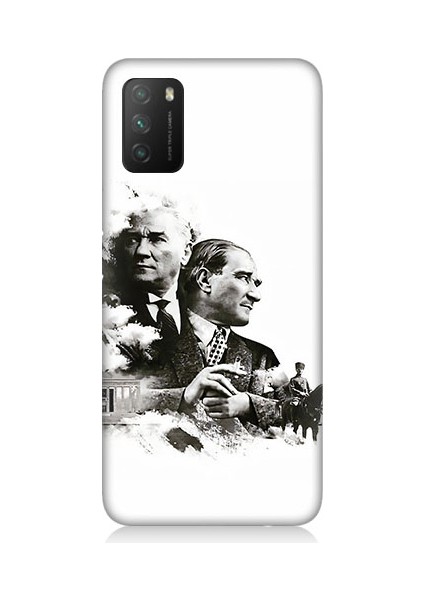 Xiaomi Poco M3 Uyumlu Siyah Beyaz Mustafa Kemal Atatürk Desenli Silikon Kılıf