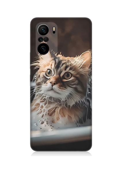 Xiaomi Poco F3 Uyumlu Banyo Yapan Kedi Desenli Silikon Kılıf