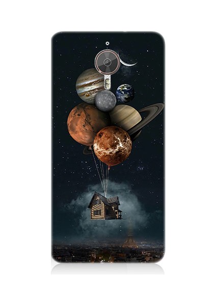 General Mobile Gm5 Plus Uyumlu Gezegenler ve Uçan Ev Desenli Silikon Kılıf