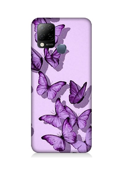 Infinix Hot 10T Uyumlu Mor Kelebekler Desenli Silikon Kılıf
