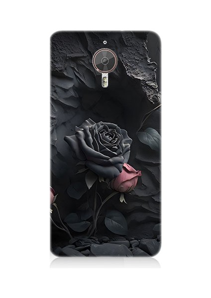 General Mobile Gm5 Plus Uyumlu Siyah ve Pembe Gül Desenli Silikon Kılıf