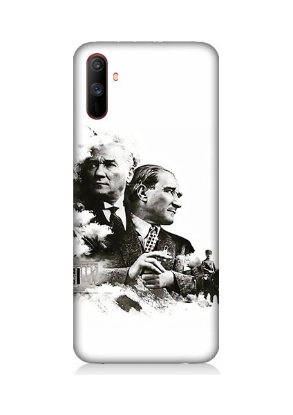 Realme C3 Uyumlu Siyah Beyaz Mustafa Kemal Atatürk Desenli Silikon Kılıf