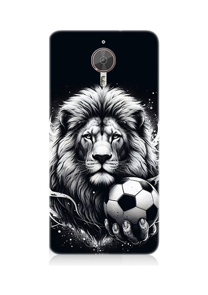 General Mobile Gm5 Plus Uyumlu Siyah Beyaz Aslan ve Futbol Topu Desenli Silikon Kılıf
