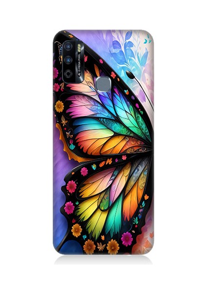 Infinix Hot 9 Uyumlu Pastel Renkli Kelebek Kanadı ve Çiçekler Desenli Silikon Kılıf