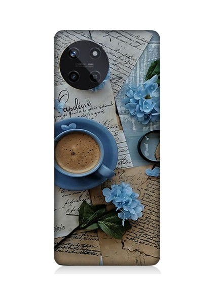 Realme 11 4g Uyumlu Mavi Çiçekler ve Mektuplar Desenli Silikon Kılıf