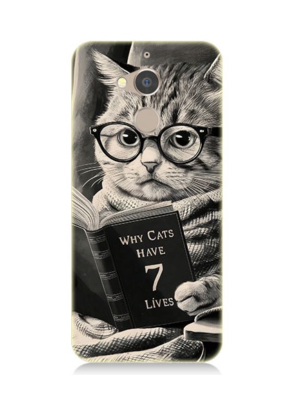 General Mobile Gm8 Uyumlu Kitap Okuyan Kedi Desenli Silikon Kılıf