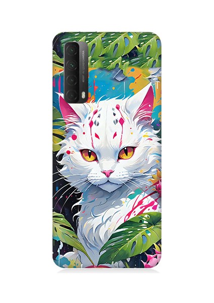 Huawei P Smart 2021 Uyumlu Beyaz Kedi ve Ejder Meyvesi Desenli Silikon Kılıf