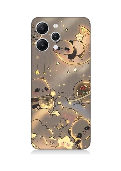 Xiaomi Redmi 12 Uyumlu Panda ve Gezegenler Desenli Silikon Kılıf