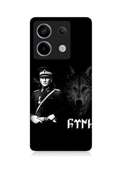 Xiaomi Redmi Note 13 Pro 5g Uyumlu Mustafa Kemal Atatürk ve Kurt Desenli Silikon Kılıf