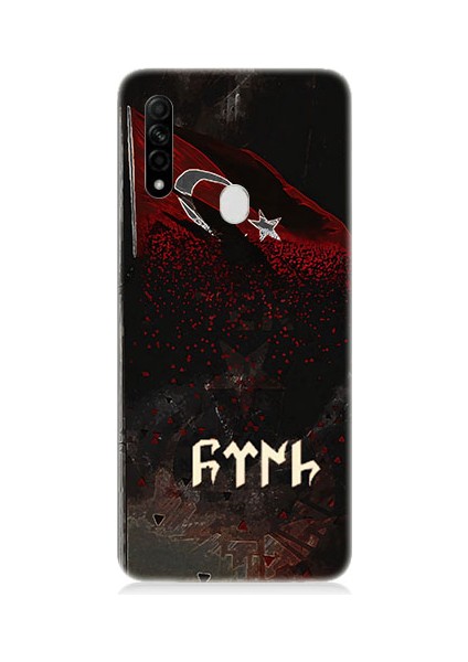 Oppo A31 Uyumlu Bayrak ve Göktürkçe Türk Desenli Silikon Kılıf