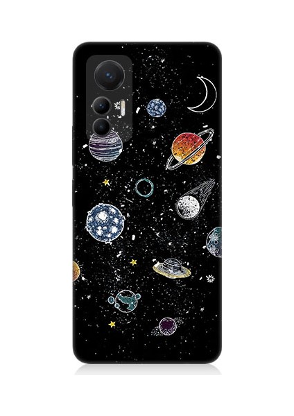 Xiaomi Mi 12 Lite 5g Uyumlu Gezegenler ve Güneş Sistemi Desenli Silikon Kılıf