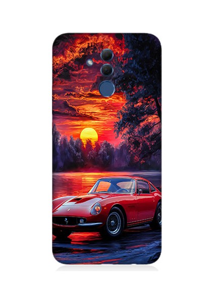 Huawei Mate 20 Lite Uyumlu Kırmızı Spor Araba Desenli Silikon Kılıf