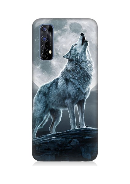 Realme 7 Uyumlu Kurt ve Dolunay Desenli Silikon Kılıf