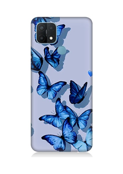 Oppo A15 Uyumlu Mavi Kelebekler Desenli Silikon Kılıf